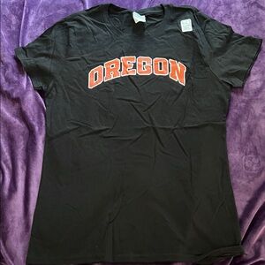Oregon Orange Font Black T-Shirt (Ladies S)